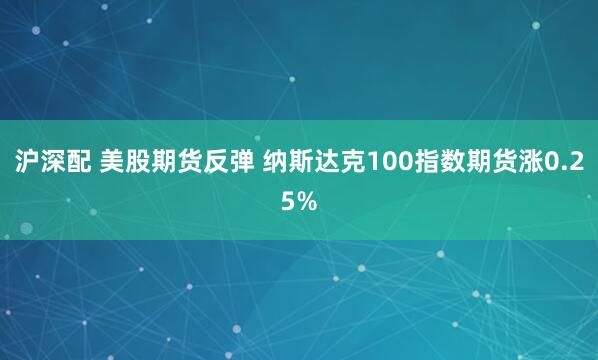 沪深配 美股期货反弹 纳斯达克100指数期货涨0.25%
